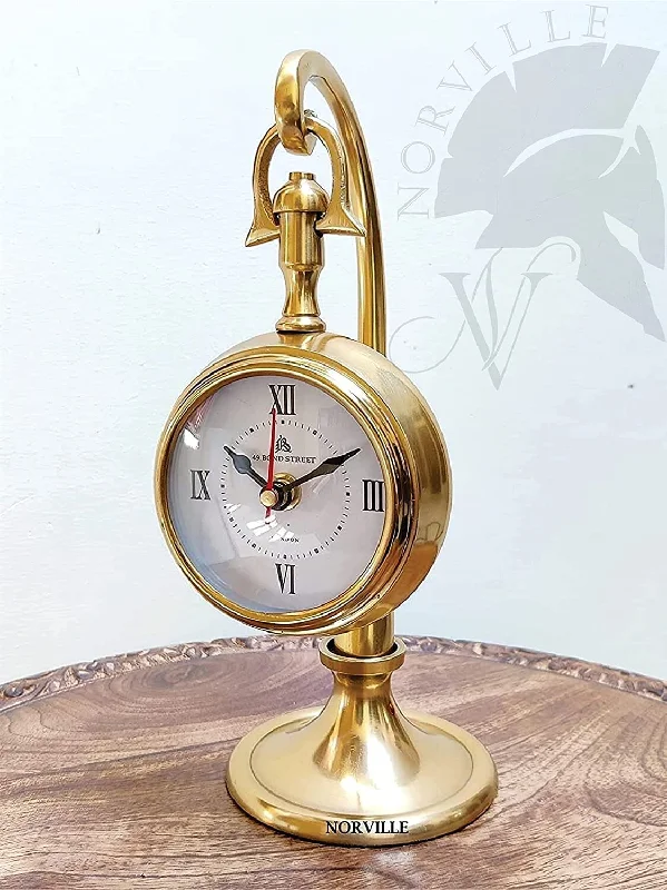 NORVILLE® Antique Brass Table Clock Vintage Glass Clock Watch for Study Table, Decor, Office Desk, Home Decor, Wedding Gift Item