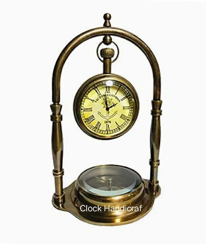 AHSKY Clock Handicraft Desk Table and Hanging Clock for Home and Office Decoration- Antique Brass Brown Height 15.Cm