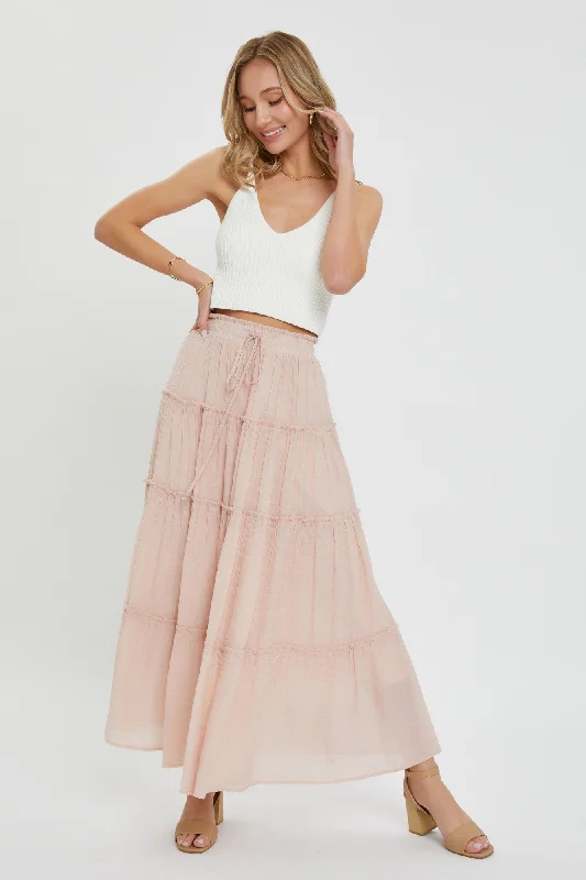 Nude Blush Tiered Maxi Skirt