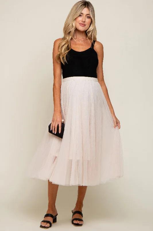 Cream Tulle Maternity Midi Skirt