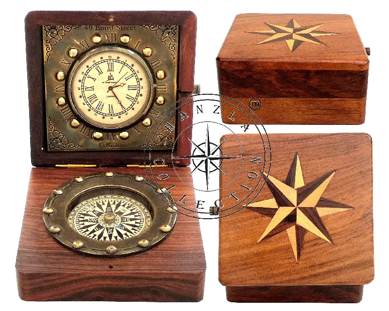 Hanzla Collection Antique Pocket Watch Compass Marine Nautical Desk Clock Brass Made Table Decor …