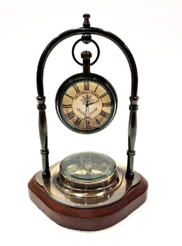 Nautical Art Antique Brass Table Clock Compass Style Nautical Maritime Ship Desk Clock Office Decor