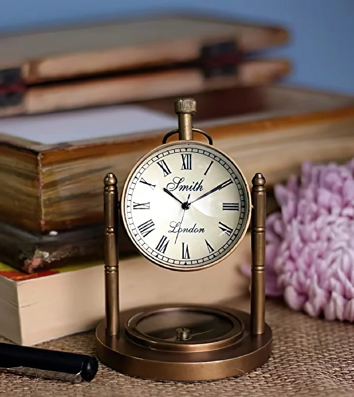 WinMart Nautical_Handmade Brass & Marble 4 Inch Table Clock for Analog Home & Office Décor Roman Number Dial, Raised Up Dial 4.2 Inch Table Clock.