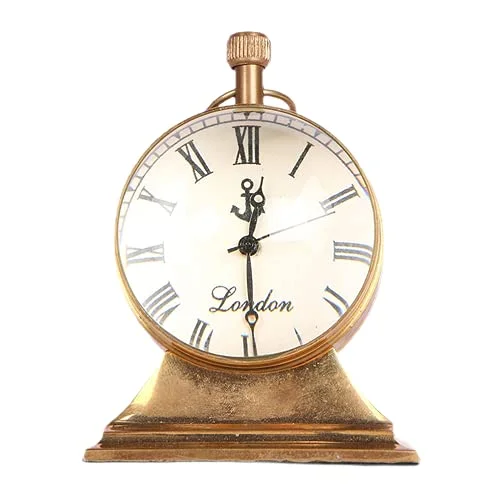 Antique Anchor London Dail Clock Brass Body Trophy Stand with Spherical Lens Glass (Dial Size 5 cm Diameter,)