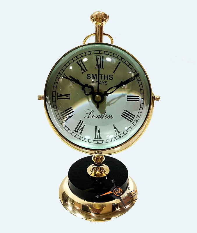 M.A & SONS Antique Stand Solid Brass Table Clock Antique Finish for Study Table, Office, Bedroom, Living Room, Home Decor, Wedding Gift