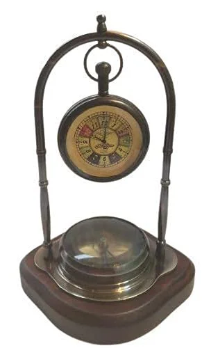 Sky Instrument Clock with Brass Compass Deck Clock/Table Clock,with Direction Compass/for,Office,Room,Decor (6cm X 2Cm)