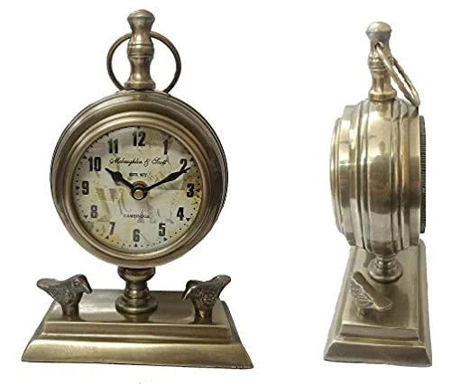 Global Art Antique Vintage Brass Desktop Décor 4" Gola Clock Good Collectible Office Home and Table Décor Watch