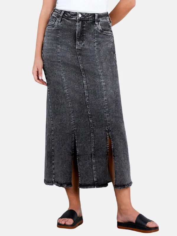 Split Denim Maxi Skirt