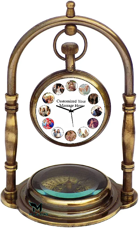 Brass Personalized Image or Massage Table Clock Best Vintage Gift for Any Occasion