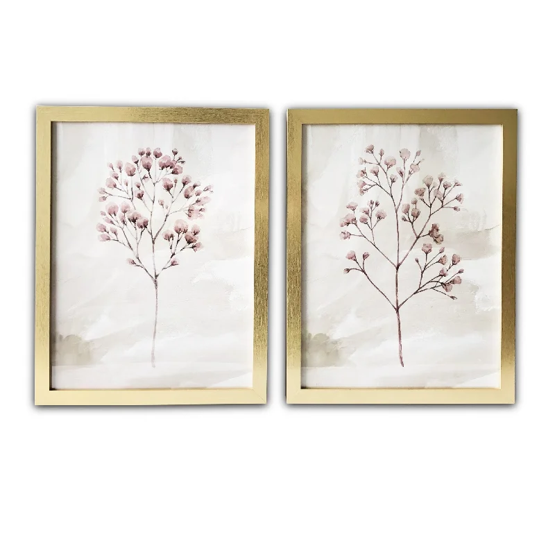 Set Of Two Two Piece Blush Pink Branch Framed Wall Art Picture Frame Graphic Art Wall Art