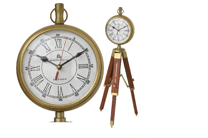 M.Nautical Star Brass Antique Tripod Clock Maritime Working Handmade Vintage Look Home & Office Interior Table Clock