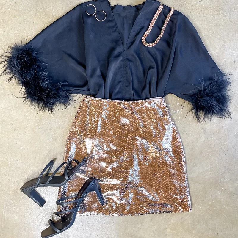 Glow Up Sequin Mini Skirt in Rose Gold