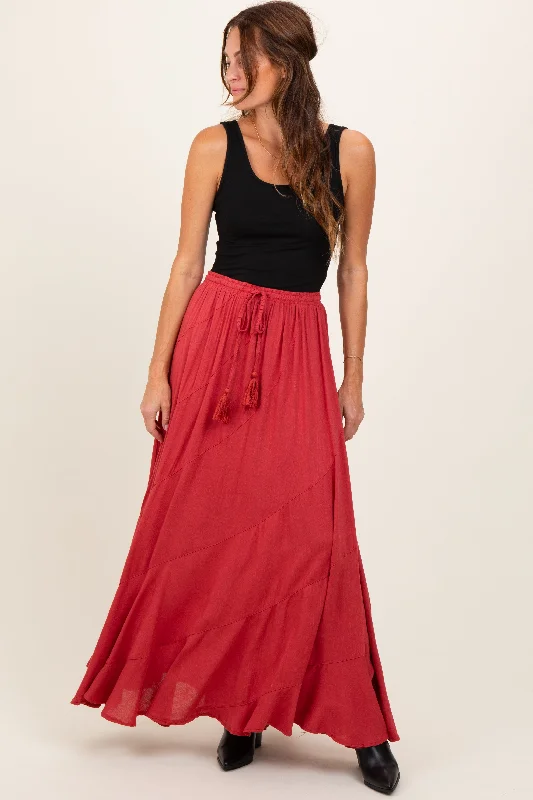 Red Tassel String Maxi Skirt