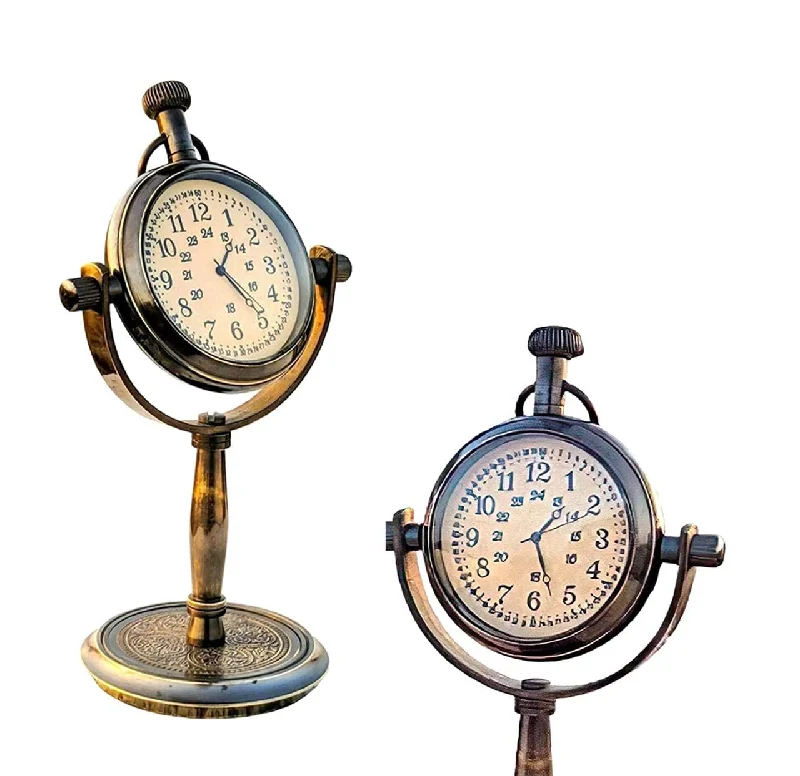 Antique Brass Analog Vintage Look Style Table Clock & Desk Clock, Office Tabletop Decoration and Gifting|