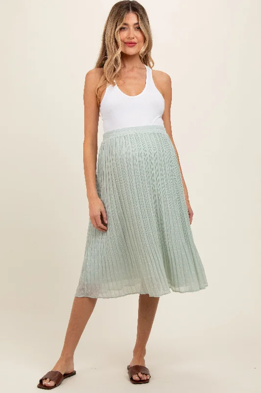 Mint Swiss Dot Pleated Maternity Midi Skirt