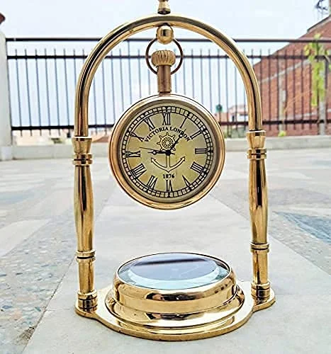 Sky Instrument Desk Clock/Table Clock, for Study Table with Direction Compass/for, Office, Table Room, Decor Compass Clock Decorative Brass Clock for Desk Shelves Hanging Clock