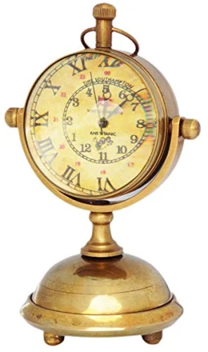 JD'Z COLLECTION Brass Table Clock RMS Titanic Desk and Shelf Clock Vintage Compass Antique Finish Handmade Old Look Clock for Office, Bedroom, Living Room, Home Decor (4.5”, Brown)