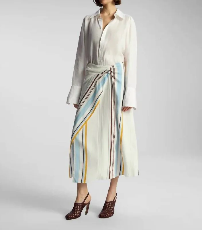 Clara Faux Wrap Midi Skirt In White Stripe