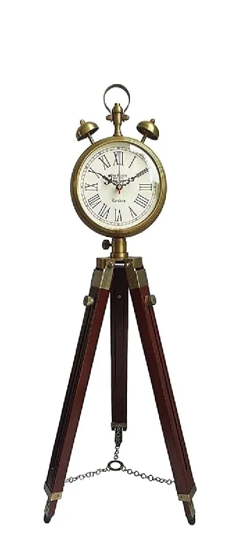 WOODEN ARTS Brass Vintage Home Decorative Floor Clock with Adjustable Wooden Tripos Stand (47 inch)