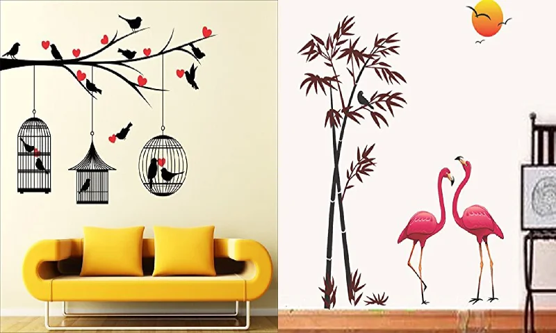 Walltech Set of 2 Wall Sticker Love Birds with Hearts and Sunset Swan Wall Sticker