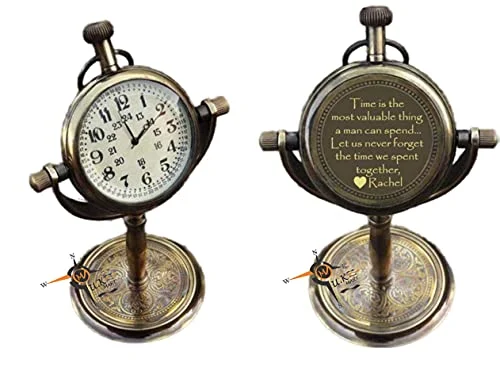 M.A & SONS COMPASS Personalized Antique Stand Solid Brass Antique Finish Table Clock