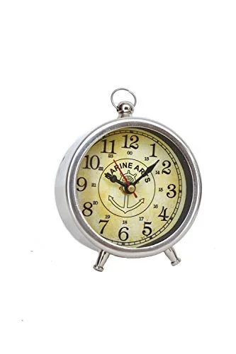 M.Nautical Star Nickel Brass Table Clock Maritime Working Antique Look Home & Office Decorative Desk Clock