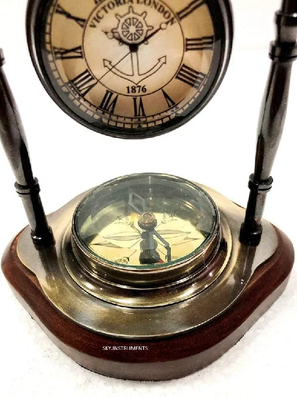 Sky Instrument Home Decor Antique Brass Table Clock Compass Style Ship Desk Clock Office Decor