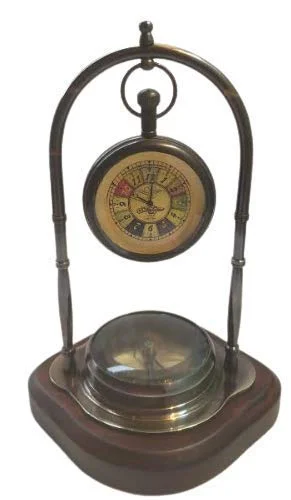 Delight Enterprises Clock with Brass Compass Deck Clock/Table Clock,with Direction Compass/for,Office,Room,Decor ( 6cm X 2Cm)