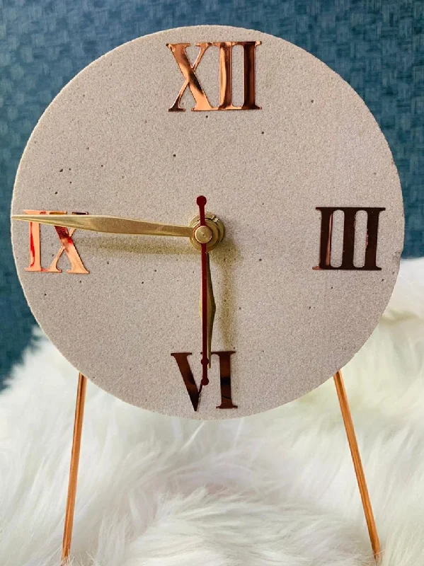 Marmex Brand Stone Mint Sandstone Table Clock with Metal Stand for Home and Office (Beige, 9 inch Height)