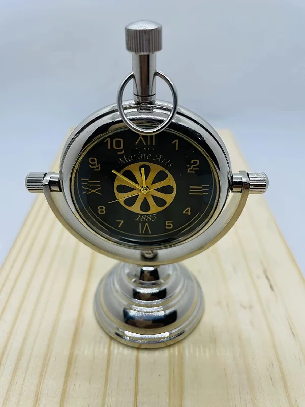 4 inches Handmade Antique Brass Desk and Table Chrome Clock for Home and Office Table Decor Clock by TSTE