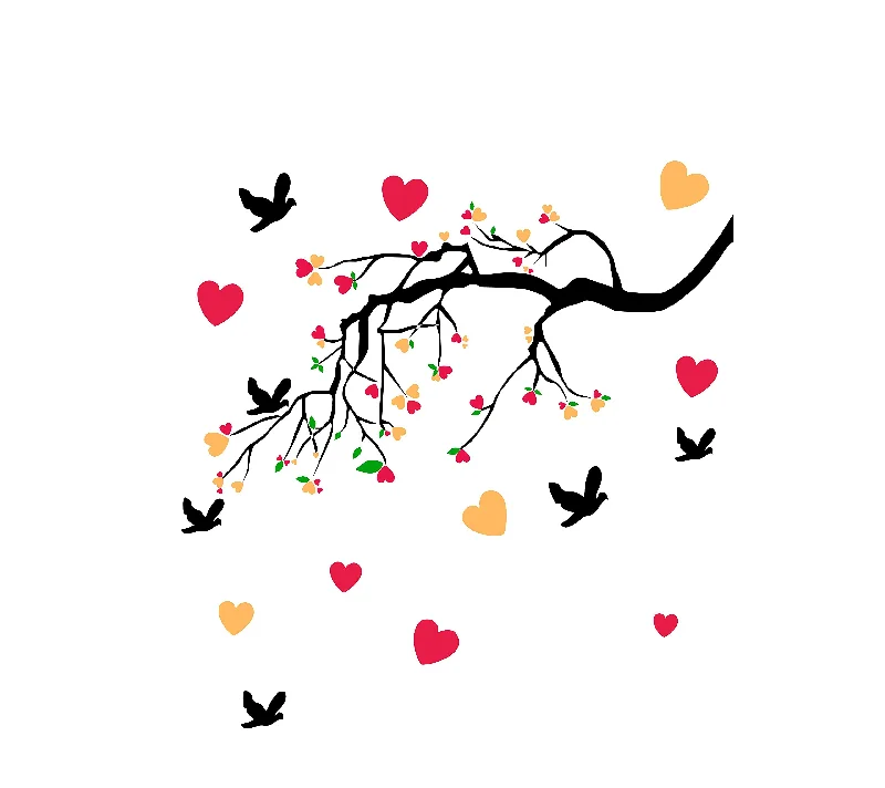 Colorful Tree Branch with Flying Birds PVC Vinyl Multicolor Decorative Wall Sticker for Wall Decoration Size : 93 Cm X 90 Cm