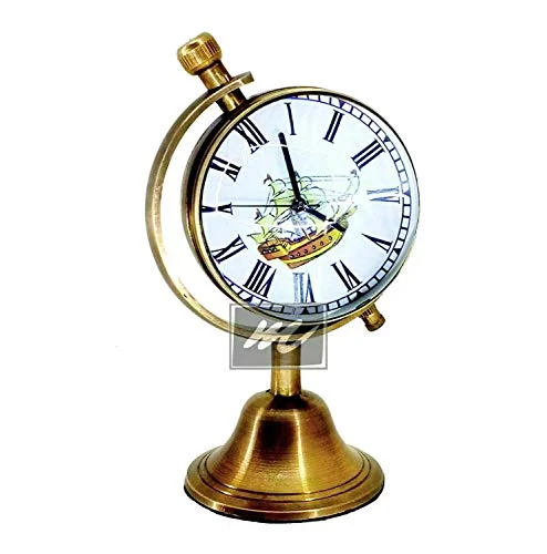 U.K MART Antique Globe Stand Solid Brass Table Clock | 1 Year Replacement Warranty