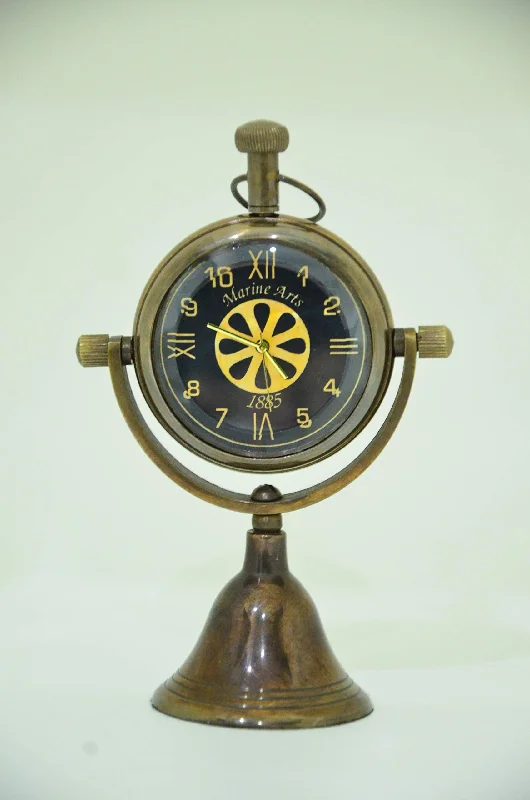 USEW Handmade Antique Brass Desk & Shelf Clock Nautical Desk & Table Decor Paperweight Clock for Home, Office, Reception Counter Clock