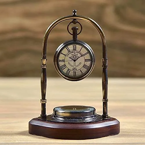 Vintage collection Brass Table Clock with Compass Clock.012