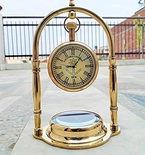 Home Decor Instrument Desk Clock/Table Clock, for Study Table with Direction Compass/for, Office, Table Room, Decor Compass Clock Decorative Brass Clock for Desk Shelves Hanging Clock