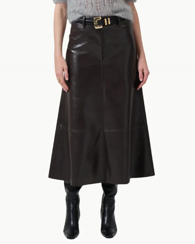 Cassia Leather Skirt In Chocolate Dark Brown