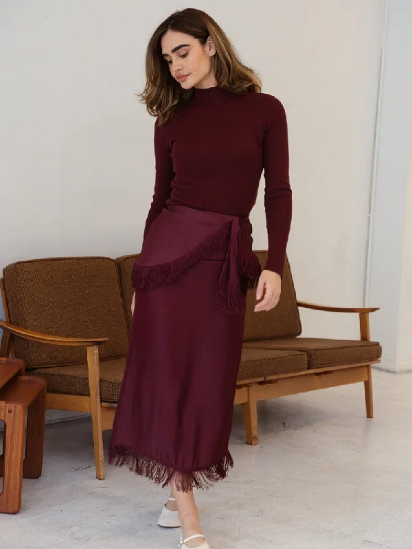 Burgundy Fringe Skirt