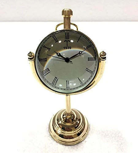 Nautical Art Antique Victorian Old Style Brass Clock Watch Vintage Desk Table/Office Table Decor