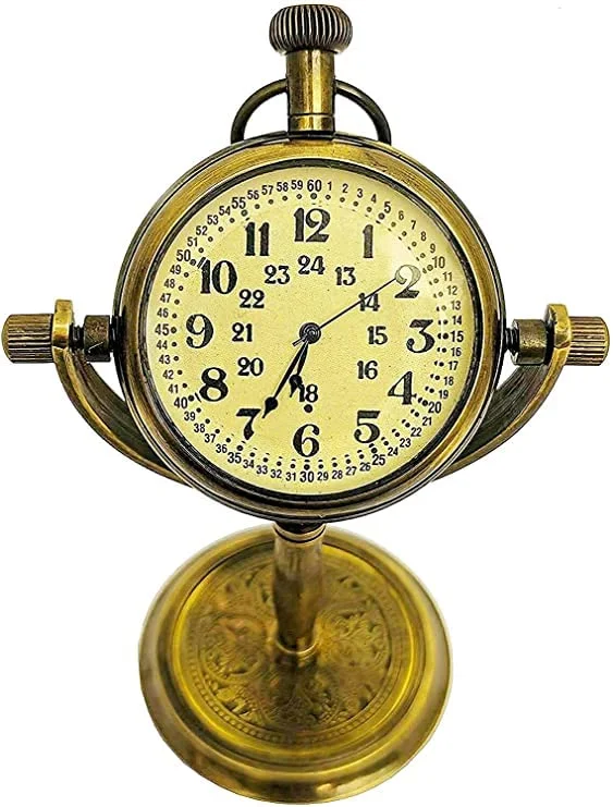 Antique Handmade Stand Solid Antique Finish Brass Table Clock Numeric Number Round Dial Desk and Shelf Clock Antique Vintage Brass Table Clock for by AWF PAN Store