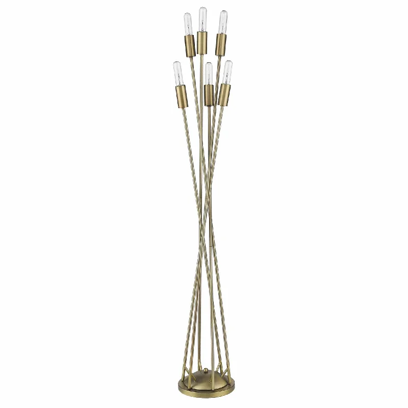 60" Brass Six Light Torchiere Floor Lamp