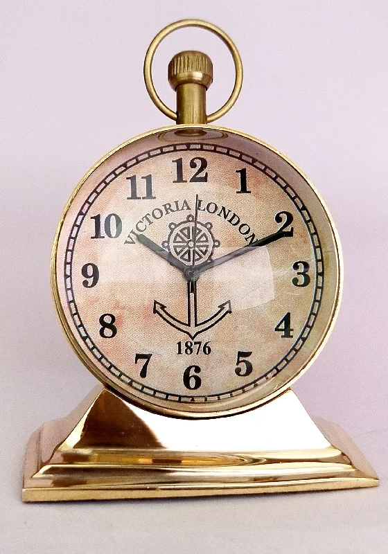 Antique Nauticalia 2 Inches Brass, Trophy Design, Table Clock Brass Desk & Shelf Clock