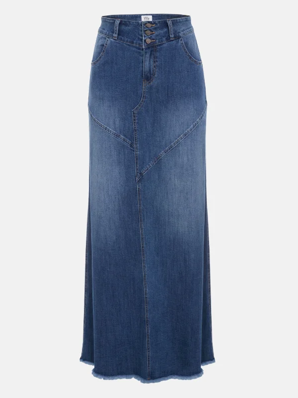 Pieced Denim Maxi Skirt