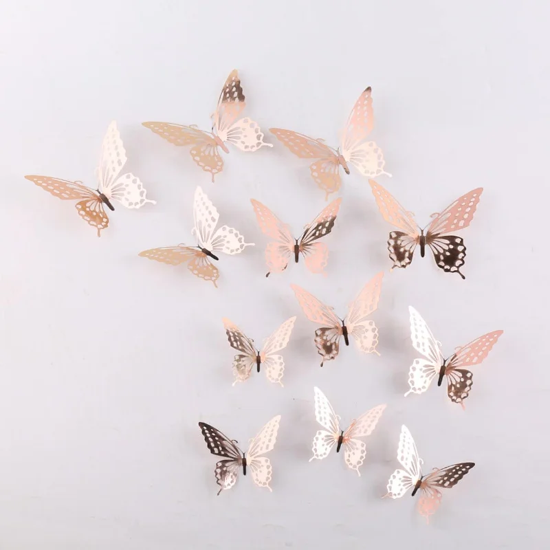 JAAMSO ROYALS Rose Gold 3D Butterfly Stickers for Wall, Butterfly Decoration Items, Butterfly Stickers, Butterfly Wall Decor, Butterflies, Butterflies for Wall Decoration (Set of 12, Pack of 1)