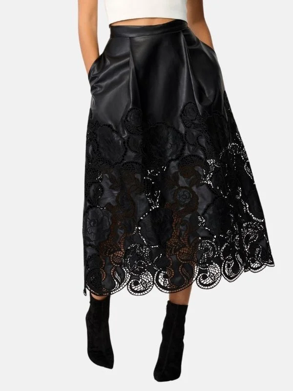 Stacey Leather Lace Midi Skirt