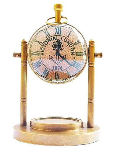 Ridhi Home Décor-Victoria London (1876) Vintage Brass Table Clock with Compass