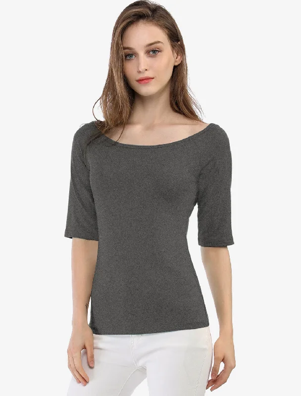 Scoop Neck Half Sleeves Fitted Layering Soft T-Shirt