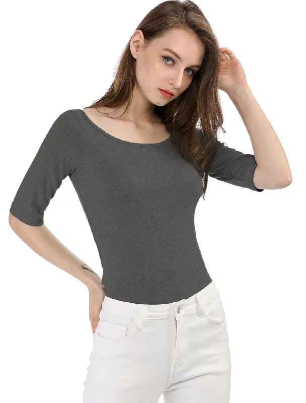 Scoop Neck Half Sleeves Fitted Layering Soft T-Shirt