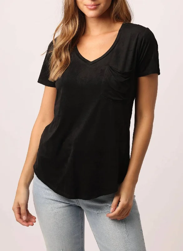 Phoenix Suede Pocket Tee In Black