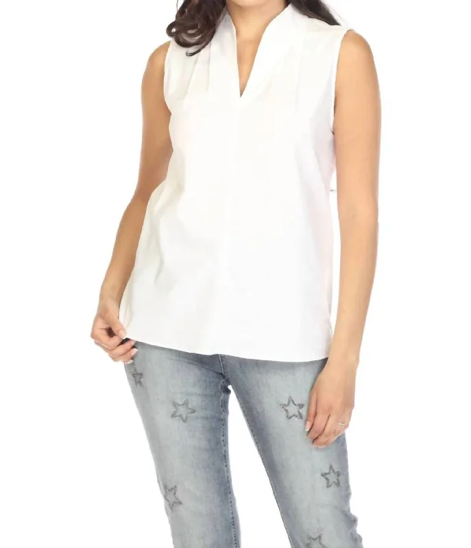 Vanilla Pleated V-Neck Sleeveless Top