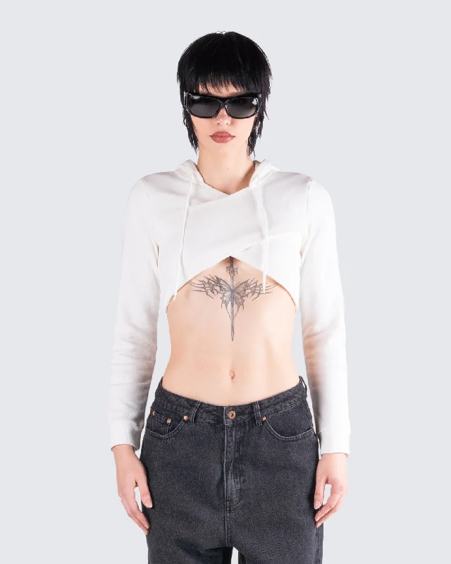 Eleni White Knit Hood Crop Top